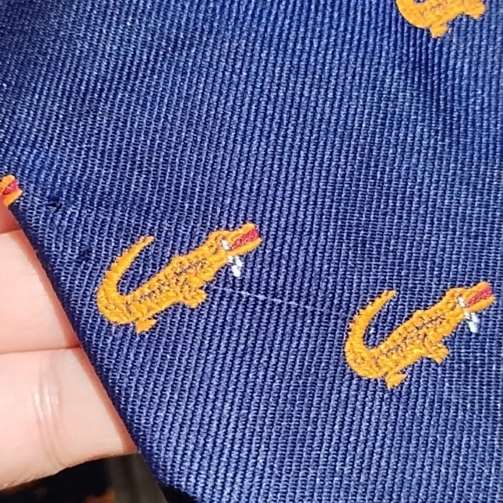 Navy & Orange Alligator Tie - Picture 4 of 10